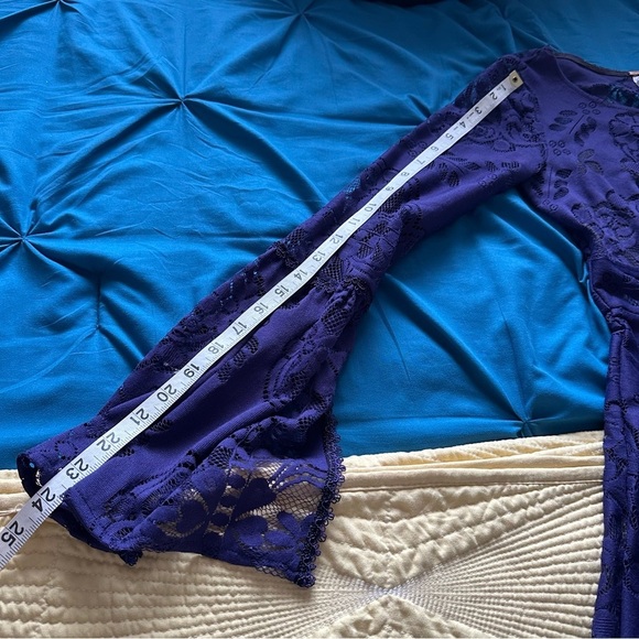 Free People Dress Purple Lace Fairy Bell Sleeve Empire Waist Full Skirt Size 0 - Picture 11 of 13